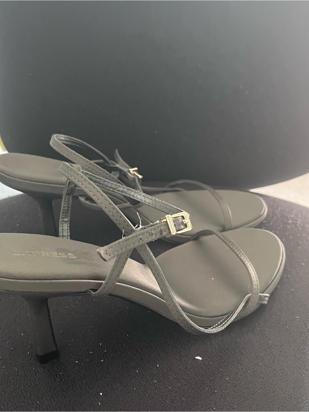 Express Gray Strappy Mid-Kitten Heel Sandals